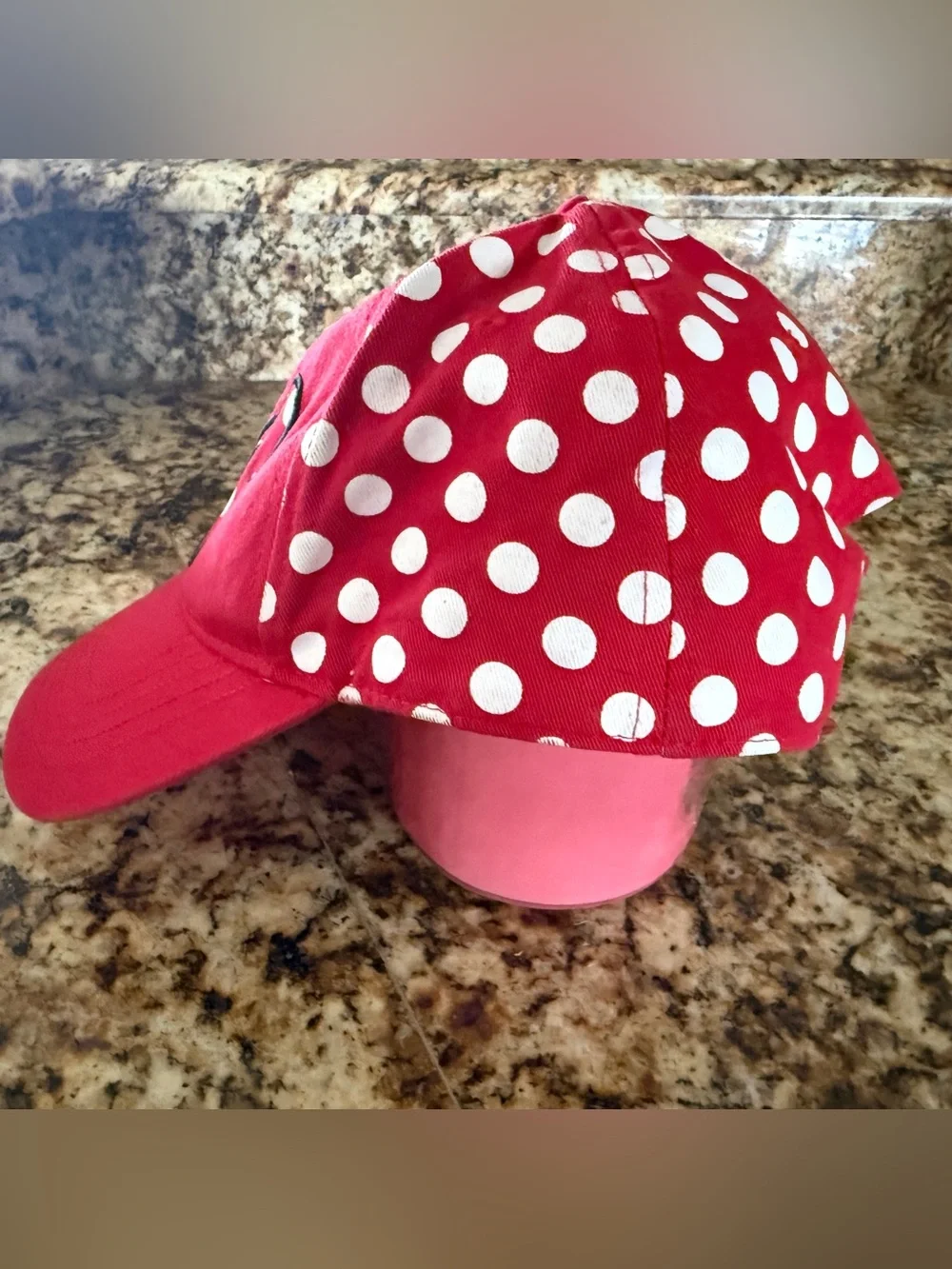 Disney Minnie Mouse Hat Red Polka Dot Bow Adjustable Baseball Cap Adult Cotton